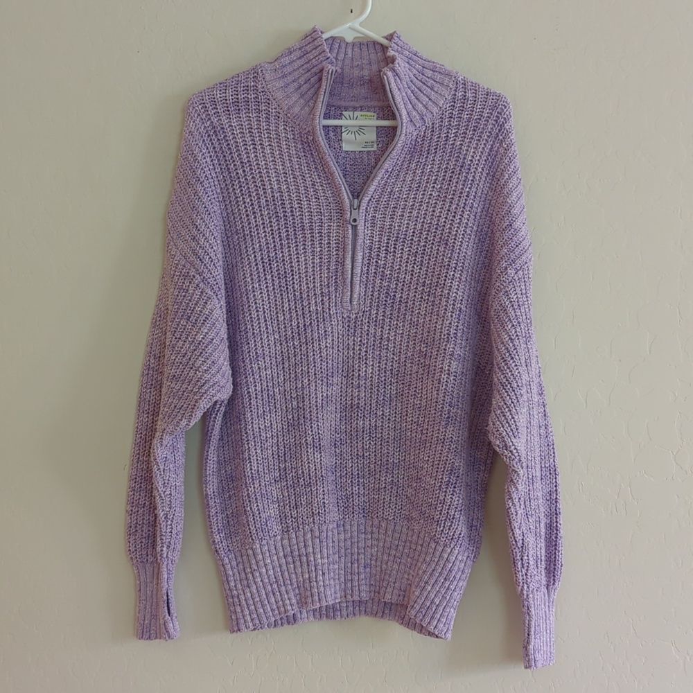 Aerie Quarter Half Zip Purple Ribbed Oversized Sweater Chillside Offline - XS